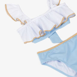 Nessi Byrd-Girls Blue & White Ruffle Bikini (UV50) | Childrensalon Outlet