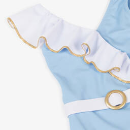 Nessi Byrd-Girls Blue & White Ruffle Swimsuit (UV50) | Childrensalon Outlet