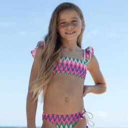 Nessi Byrd-Girls Crochet Zigzag Bikini in Pink | Childrensalon Outlet