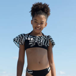 Nessi Byrd-Girls Frilled Black Bikini Set | Childrensalon Outlet