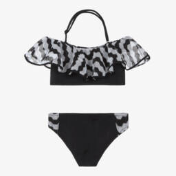 Nessi Byrd-Girls Frilled Black Bikini Set | Childrensalon Outlet