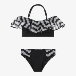 Nessi Byrd-Girls Frilled Black Bikini Set | Childrensalon Outlet