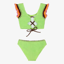 Nessi Byrd-Зеленое бикини с вязаными крючком рюшами (UV50) | Childrensalon Outlet