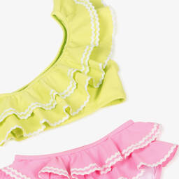 Nessi Byrd-Girls Green & Pink Ruffle Bikini (UV50) | Childrensalon Outlet