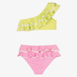 Nessi Byrd-Girls Green & Pink Ruffle Bikini (UV50) | Childrensalon Outlet