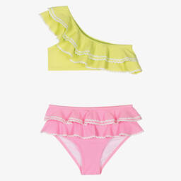 Nessi Byrd-Girls Green & Pink Ruffle Bikini (UV50) | Childrensalon Outlet