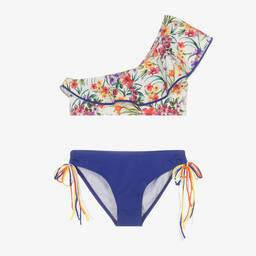 Nessi Byrd-Girls Indigo Blue Floral Bikini (UPF50) | Childrensalon Outlet