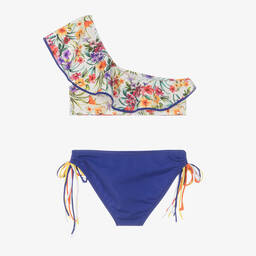 Nessi Byrd-Girls Indigo Blue Floral Bikini (UPF50) | Childrensalon Outlet