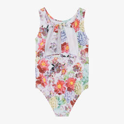 Nessi Byrd-Girls Lilac Purple Floral Cut-Out Swimsuit (UPF50) | Childrensalon Outlet