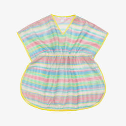 Nessi Byrd-Girls Pink & Blue Stripe Crochet Beach Kaftan | Childrensalon Outlet