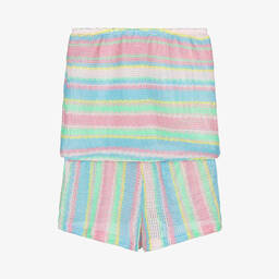Nessi Byrd-Girls Pink & Blue Stripe Crochet Playsuit | Childrensalon Outlet
