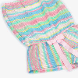 Nessi Byrd-Girls Pink & Blue Stripe Crochet Playsuit | Childrensalon Outlet