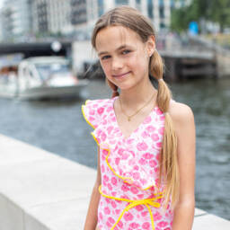 Nessi Byrd-Girls Pink Floral Ruffle Swimsuit (UV50) | Childrensalon Outlet