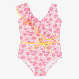 Nessi Byrd-Girls Pink Floral Ruffle Swimsuit (UV50) | Childrensalon Outlet