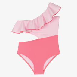 Nessi Byrd-Girls Pink One-Shoulder Swimsuit (UV50) | Childrensalon Outlet