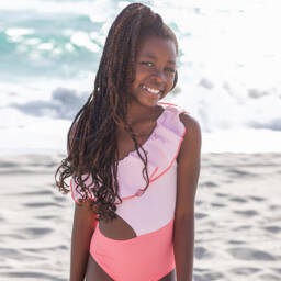 Nessi Byrd-Girls Pink One-Shoulder Swimsuit (UV50) | Childrensalon Outlet