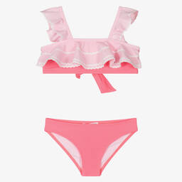 Nessi Byrd-مايوه بكيني مزين بكشكش لون زهري للبنات (UV50) | Childrensalon Outlet