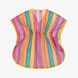 Nessi Byrd-Girls Pink Striped Crochet Beach Kaftan | Childrensalon Outlet