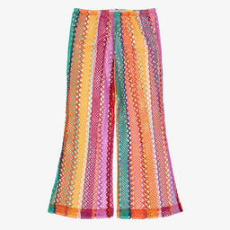 Nessi Byrd-Girls Pink Striped Crochet Beach Trousers | Childrensalon Outlet