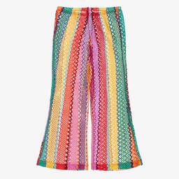 Nessi Byrd-Girls Pink Striped Crochet Beach Trousers | Childrensalon Outlet