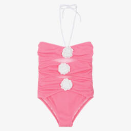 Nessi Byrd-Girls Pink & White Floral Swimsuit (UV50) | Childrensalon Outlet