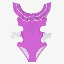 Nessi Byrd-Girls Purple Ruffle Swimsuit (UV50) | Childrensalon Outlet