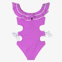 Nessi Byrd-Girls Purple Ruffle Swimsuit (UV50) | Childrensalon Outlet