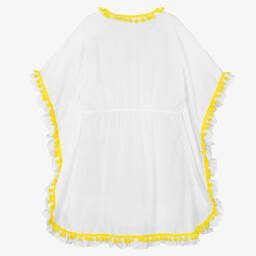 Nessi Byrd-Girls White Cotton Pom-Pom Kaftan | Childrensalon Outlet