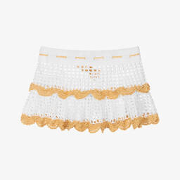 Nessi Byrd-Girls White & Gold Crochet Beach Skirt | Childrensalon Outlet