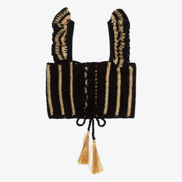 Nessi Byrd-Teen Girls Black & Gold Crochet Beach Top | Childrensalon Outlet