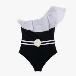 Nessi Byrd-Черно-белый купальник с асимметричным верхом (UV50) | Childrensalon Outlet