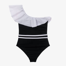 Nessi Byrd-Черно-белый купальник с асимметричным верхом (UV50) | Childrensalon Outlet