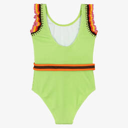 Nessi Byrd-Teen Girls Green Crochet Trim Swimsuit (UV50) | Childrensalon Outlet