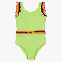 Nessi Byrd-Teen Girls Green Crochet Trim Swimsuit (UV50) | Childrensalon Outlet
