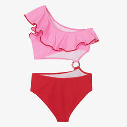 Nessi Byrd-Розово-красный асимметричный купальник для подростков (UV50) | Childrensalon Outlet