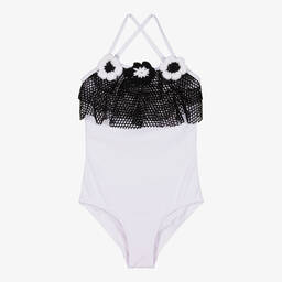 Nessi Byrd-Белый купальник с черной сеткой (UV50) | Childrensalon Outlet