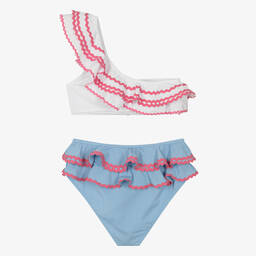 Nessi Byrd-Teen Girls White & Blue Ruffle Bikini (UV50) | Childrensalon Outlet
