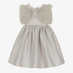 Nicki Macfarlane-Girls Silver Silk Tulle Adorned Dress | Childrensalon Outlet