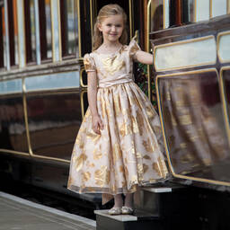 Nicki Macfarlane-Rose Gold Silk Sash Dress  | Childrensalon Outlet