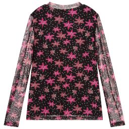 NIK&NIK-Black & Pink Floral Mesh Top | Childrensalon Outlet