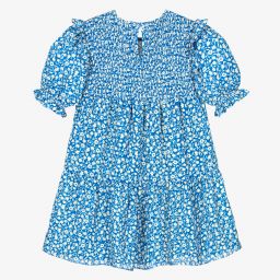 نك آند نك-فستان كريب لون أزرق وأبيض بطبعة ورود | Childrensalon Outlet