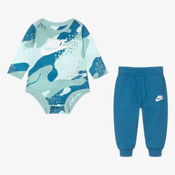 Nike-Голубое боди с камуфляжным принтом и штанишки из хлопка | Childrensalon Outlet