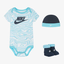 Nike-Blue Cotton Marble-Print Babysuit Set | Childrensalon Outlet