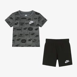Nike-Boys Black Cotton Shorts Set | Childrensalon Outlet