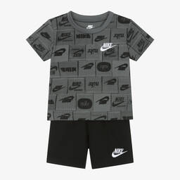 Nike-Boys Black Cotton Shorts Set | Childrensalon Outlet