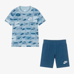 Nike-Boys Blue Cotton Shorts Set | Childrensalon Outlet