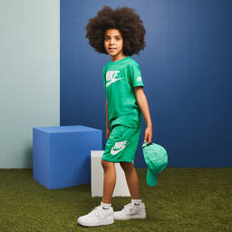 Nike-Boys Green Swoosh Shorts Set | Childrensalon Outlet