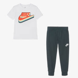 Nike-Boys White & Green Logo Joggers Set | Childrensalon Outlet