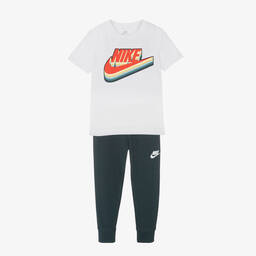 Nike-Boys White & Green Logo Joggers Set | Childrensalon Outlet