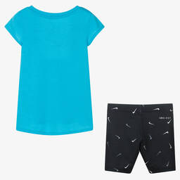 Nike-Girls Blue & Black Logo Jersey Shorts Set | Childrensalon Outlet